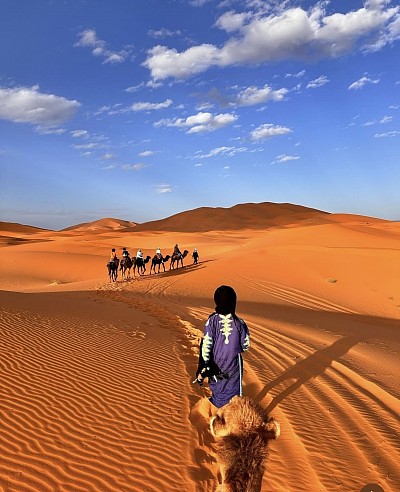 Un circuit de 3 jours et 2 nuits de Marrakech à Merzouga, c'est une excellente idée !  Vous allez découvrir les paysages époustouflants du désert du Sahara, les montagnes du Haut Atlas et les kasbahs emblématiques du Maroc.  *Jour 1 : Marrakech → Vallée du Dadès*  - Départ de Marrakech le matin, direction les montagnes du Haut Atlas via le col du Tizi N'tichka - Visite de la Kasbah Ait Ben Haddou, classée au patrimoine mondial de l'UNESCO - Nuit dans un riad traditionnel dans la vallée du Dadès  *Jour 2 : Vallée du Dadès → Merzouga*  - Départ pour l'oasis de Tinghir et les gorges du Todra - Continuation vers Merzouga et randonnée à dos de chameau au coucher du soleil - Nuit dans un campement dans le désert de l'Erg Chebbi  *Jour 3 : Merzouga → Marrakech*  - Lever du soleil sur les dunes, petit déjeuner et retour à dos de chameau - Départ pour Marrakech avec des arrêts photo et visite de Ouarzazate  Ce circuit est idéal pour découvrir la beauté du Maroc en peu de temps.