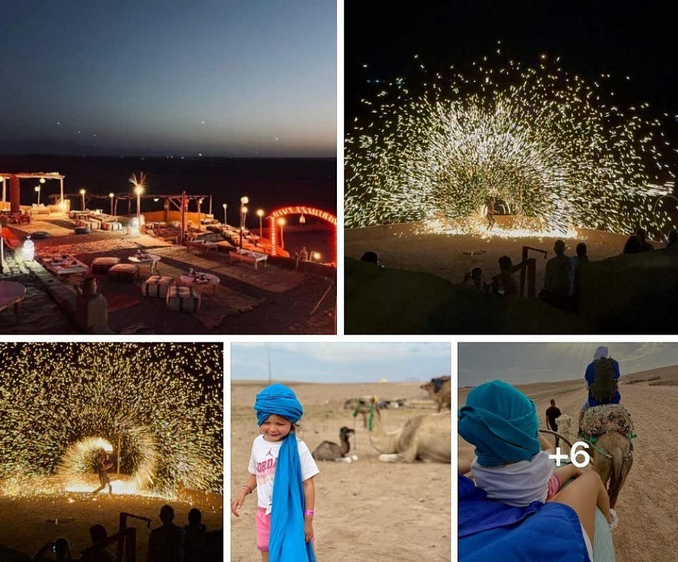 La soirée à Agafay ! 🌅 C'est une expérience inoubliable ! Vous pouvez passer une soirée dans le désert d'Agafay, à quelques heures de Marrakech, et profiter d'un coucher de soleil époustouflant.  - *Dîner sous les étoiles* : Dégustez un dîner marocain traditionnel sous les étoiles, avec des plats délicieux et des animations musicales. - *Musique et danse* : Profitez de la musique et de la danse berbère, avec des artistes locaux qui vous feront découvrir la culture marocaine. - *Activités* : Vous pouvez également pratiquer des activités comme le quad, le cheval ou la promenade en chameau.  C'est une soirée qui vous permettra de vous détendre et de découvrir la beauté du désert marocain.